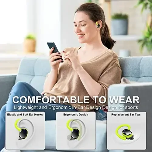 Wireless Earbud, Bluetooth 5.4 Headphones IP7 Waterproof for Sport, 48H Running Wireless Earphones with ENC Noise Cancelling Mic, Deep Bass Over Ear bud with Earhooks for Android, iOS, Workout, Green - 5