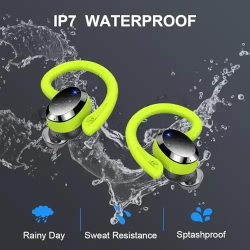 Wireless Earbud, Bluetooth 5.4 Headphones IP7 Waterproof for Sport, 48H Running Wireless Earphones with ENC Noise Cancelling Mic, Deep Bass Over Ear bud with Earhooks for Android, iOS, Workout, Green - 6