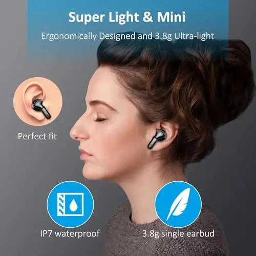 Wireless Earbud, Bluetooth Headphones 5.3 NEW 40H Ear Buds Bass Stereo Earphones Noise Cancelling Earbud with 4 ENC Mic in-Ear Bluetooth Earbud USB-C LED Display IP7 Waterproof Sport for Android iOS - 4
