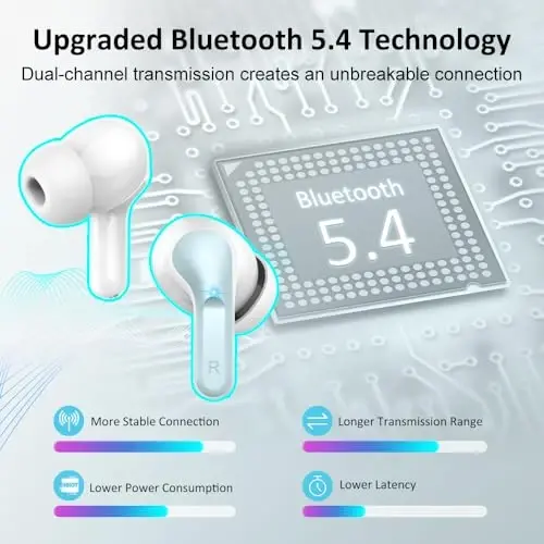 Wireless Earbud, Bluetooth Headphones 5.4 NEW 40H Ear Buds Bass Stereo Earphones Noise Cancelling Earbud with 4 ENC Mic in-Ear Bluetooth Earbud USB-C LED Display IP7 Waterproof Sport for Android iOS - Ordtop (1)