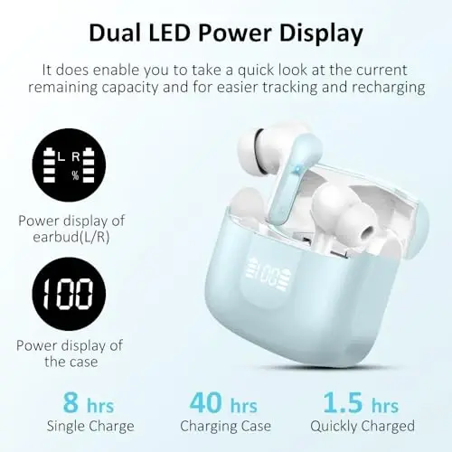 Wireless Earbud, Bluetooth Headphones 5.4 NEW 40H Ear Buds Bass Stereo Earphones Noise Cancelling Earbud with 4 ENC Mic in-Ear Bluetooth Earbud USB-C LED Display IP7 Waterproof Sport for Android iOS - 5