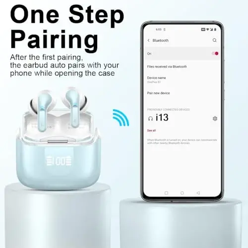 Wireless Earbud, Bluetooth Headphones 5.4 NEW 40H Ear Buds Bass Stereo Earphones Noise Cancelling Earbud with 4 ENC Mic in-Ear Bluetooth Earbud USB-C LED Display IP7 Waterproof Sport for Android iOS - 6