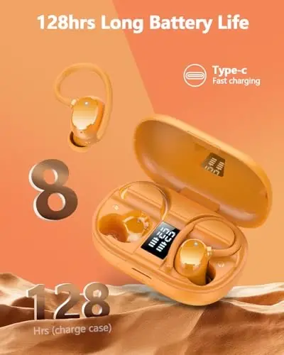 Wireless Earbuds 128hrs Bluetooth 5.3 Headphone Sport, 2025 Bluetooth Earbuds Stereo Deep Bass Over Ear Bud with Earhooks, ENC Noise Cancelling Mic, IPX7 Waterproof Earphone for Workout/Running - HADBLENG (1)