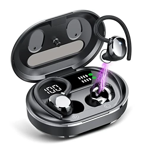 Wireless Earbuds, 2023 New Ultralight Sport Bluetooth 5.3 Headphones In Ear with LED Display, Built-in Mic Earphones, IPX7 Waterproof Wireless Headphones with Earhooks for Gym Workout (Black) - sprtoybat