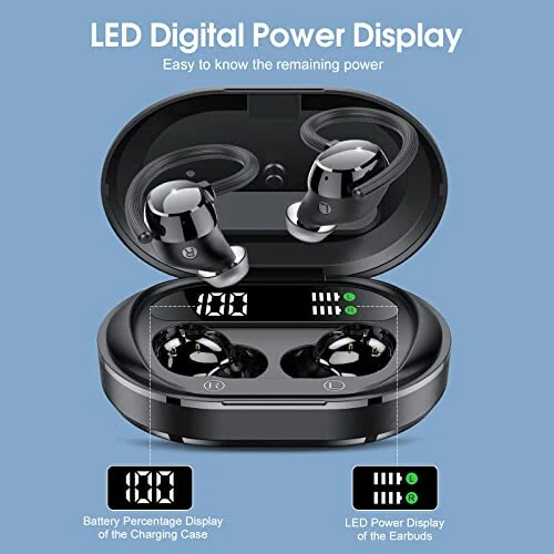 Wireless Earbuds, 2023 New Ultralight Sport Bluetooth 5.3 Headphones In Ear with LED Display, Built-in Mic Earphones, IPX7 Waterproof Wireless Headphones with Earhooks for Gym Workout (Black) - sprtoybat (1)