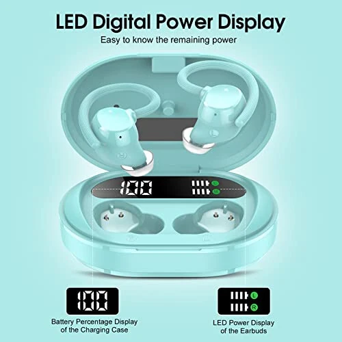 Wireless Earbuds, 2023 New Ultralight Sport Bluetooth 5.3 Headphones In Ear with LED Display, Built-in Mic Earphones, IPX7 Waterproof Wireless Headphones with Earhooks for Gym Workout (Blue) - sprtoybat (1)
