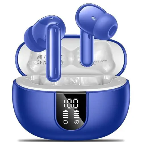 Wireless Earbuds, 2024 Wireless Headphones HiFi Stereo Earphones with 4 ENC Noise Canceling Mic, 42Hs Playtime In Ear Earbud, Bluetooth 5.3 Sport Earphones with LED Power Display for Android iOS Blue - 1