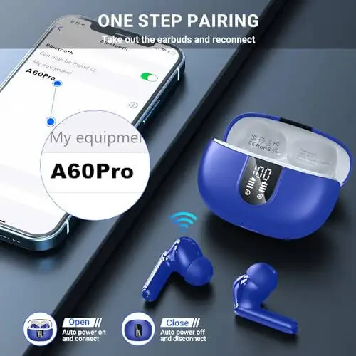 Wireless Earbuds, 2024 Wireless Headphones HiFi Stereo Earphones with 4 ENC Noise Canceling Mic, 42Hs Playtime In Ear Earbud, Bluetooth 5.3 Sport Earphones with LED Power Display for Android iOS Blue - 5