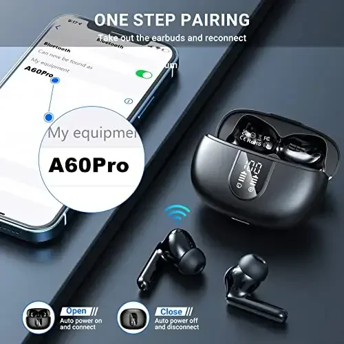 Wireless Earbuds, 2024 Wireless Headphones HiFi Stereo Earphones with 4 ENC Noise Canceling Mic, 42Hs Playtime In Ear Earbud, Bluetooth 5.3 Sport Earphones with LED Power Display for Android iOS Red - 5