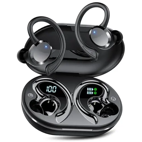 Wireless Earbuds, 2025 Bluetooth 5.4 Headphones HiFi Stereo, Bluetooth Earbuds with ENC Noise Cancelling Mic, IP7 Waterproof in Ear Earphones, 68H Dual LED Display Ear Buds for Workout Sports 