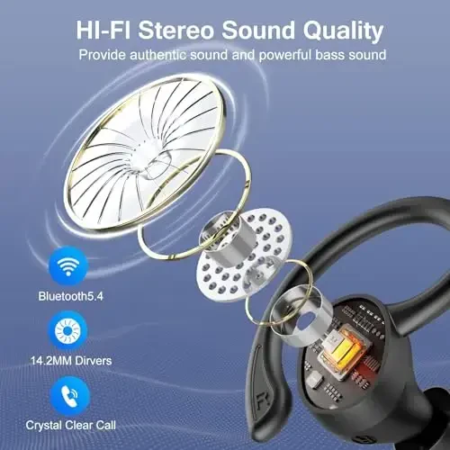 Wireless Earbuds, 2025 Bluetooth 5.4 Headphones HiFi Stereo, Bluetooth Earbuds with ENC Noise Cancelling Mic, IP7 Waterproof in Ear Earphones, 68H Dual LED Display Ear Buds for Workout Sports - 2