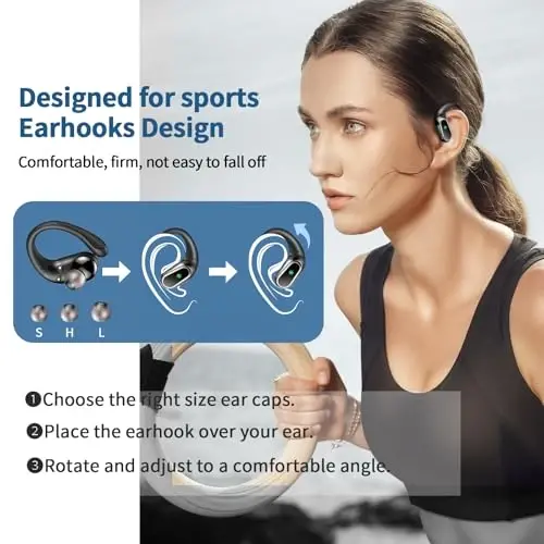 Wireless Earbuds, 2025 Bluetooth 5.4 Headphones Sport, 50Hrs HiFi Stereo Deep Bass Over-Ear buds with ENC Noise Cancelling Mic, IP7 Waterproof & LED Display Earphones with Earhooks for Workout/Running - 3