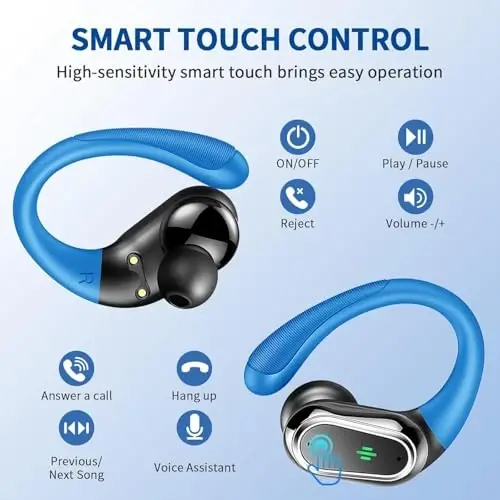 Wireless Earbuds, 2025 Bluetooth 5.4 Headphones Sport, Bluetooth Earbuds with ENC Noise Canceling Mic, 50H Stereo Wireless Headphones IP7 Waterproof with Earhooks, Dual LED Display for Workout/Running - 5
