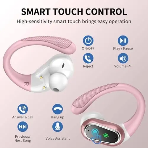 Wireless Earbuds, 2025 Bluetooth 5.4 Headphones Sport, Bluetooth Earbuds with ENC Noise Canceling Mic, 50H Stereo Wireless Headphones IP7 Waterproof with Earhooks, Dual LED Display for Workout/Running - 5