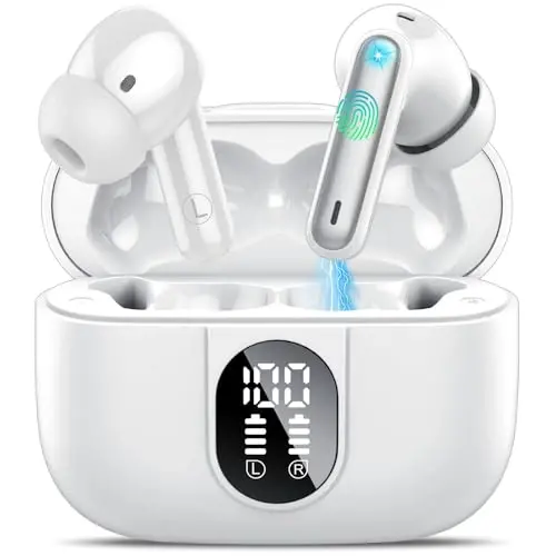 Wireless Earbuds, 2025 Bluetooth Headphones 5.3 HiFi Stereo Earphones, 40H Playtime in-Ear Earbud, Bluetooth Earbud with LED Power Display, IP7 Waterproof Earphones Sport Headset for Android iOS - CSASAN