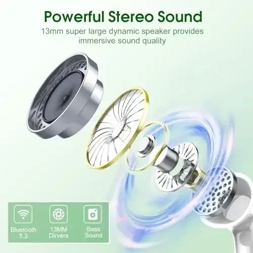 Wireless Earbuds, 2025 Bluetooth Headphones 5.3 HiFi Stereo Earphones, 40H Playtime in-Ear Earbud, Bluetooth Earbud with LED Power Display, IP7 Waterproof Earphones Sport Headset for Android iOS - 2