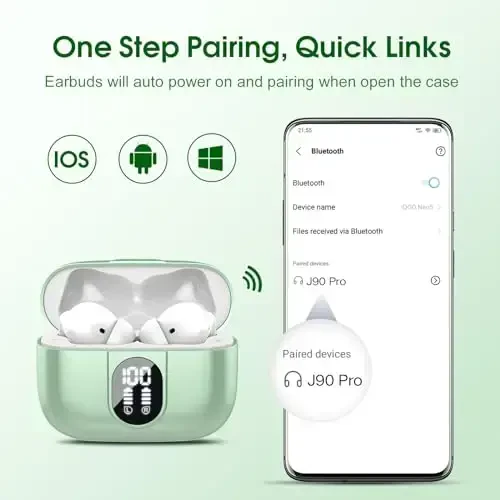 Wireless Earbuds, 2025 Bluetooth Headphones 5.3 HiFi Stereo Earphones, 40H Playtime in-Ear Earbud, Bluetooth Earbud with LED Power Display, IP7 Waterproof Earphones Sport Headset for Android iOS - 6