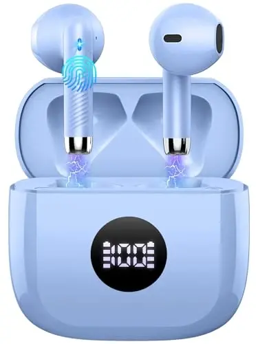 Wireless Earbuds, 2025 Bluetooth Headphones 5.4 HiFi Stereo, in-Ear Ear buds with 4 ENC Noise Cancelling Mics, 40H Playtime Sport Ear Buds with Charging Case, IP7 Waterproof Earphones with LED Display - JXREV