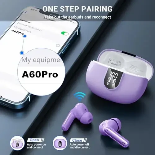 Wireless Earbuds, 2025 Wireless Headphones HiFi Stereo Earphones with 4 ENC Noise Canceling Mic, 42Hs Playtime In Ear Earbud, Bluetooth 5.3 Sport Earphones with LED Power Display for Android iOS - 7