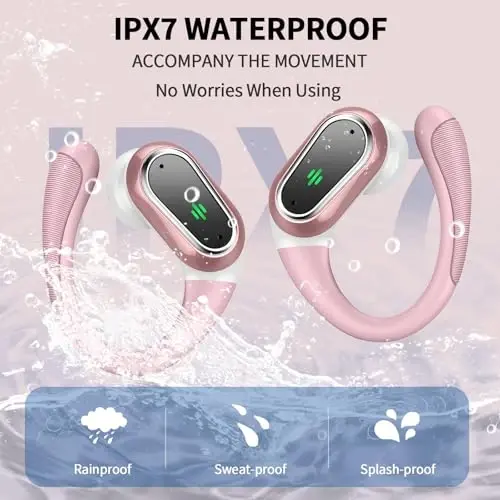 Wireless Earbuds, 2026 Bluetooth 5.4 Headphones Sport, 50Hrs HiFi Stereo Deep Bass Over-Ear buds with ENC Noise Cancelling Mic, IP7 Waterproof & LED Display Earphones with Earhooks for Workout/Running - 7