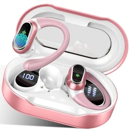 Wireless Earbuds, 2026 Bluetooth 5.4 Headphones Sport, 50Hrs HiFi Stereo Deep Bass Over-Ear buds with ENC Noise Cancelling Mic, IP7 Waterproof & LED Display Earphones with Earhooks for Workout/Running - 1