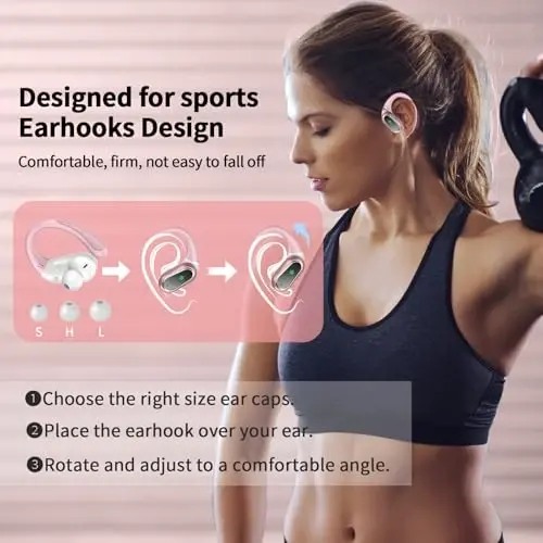 Wireless Earbuds, 2026 Bluetooth 5.4 Headphones Sport, 50Hrs HiFi Stereo Deep Bass Over-Ear buds with ENC Noise Cancelling Mic, IP7 Waterproof & LED Display Earphones with Earhooks for Workout/Running - ROLOSAR (1)