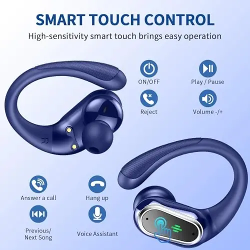 Wireless Earbuds, 2026 Bluetooth 5.4 Headphones Sport, 50Hrs HiFi Stereo Deep Bass Over-Ear buds with ENC Noise Cancelling Mic, IP7 Waterproof & LED Display Earphones with Earhooks for Workout/Running - 4