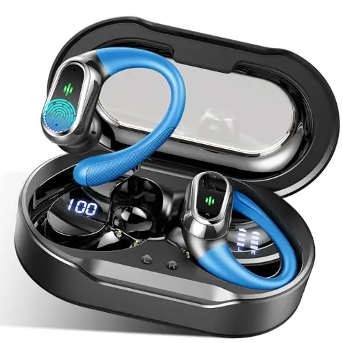 Wireless Earbuds, 2026 Bluetooth 5.4 Headphones Sport, 50Hrs HiFi Stereo Deep Bass Over-Ear buds with ENC Noise Cancelling Mic, IP7 Waterproof & LED Display Earphones with Earhooks for Workout/Running - 1