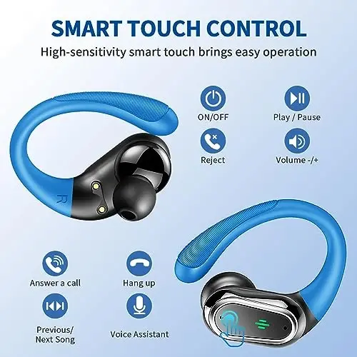 Wireless Earbuds, 2026 Bluetooth 5.4 Headphones Sport, 50Hrs HiFi Stereo Deep Bass Over-Ear buds with ENC Noise Cancelling Mic, IP7 Waterproof & LED Display Earphones with Earhooks for Workout/Running - 5