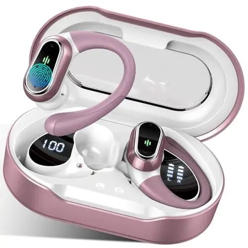 Wireless Earbuds, 2026 Bluetooth 5.4 Headphones Sport, 50Hrs HiFi Stereo Deep Bass Over-Ear buds with ENC Noise Cancelling Mic, IP7 Waterproof & LED Display Earphones with Earhooks for Workout/Running - 6