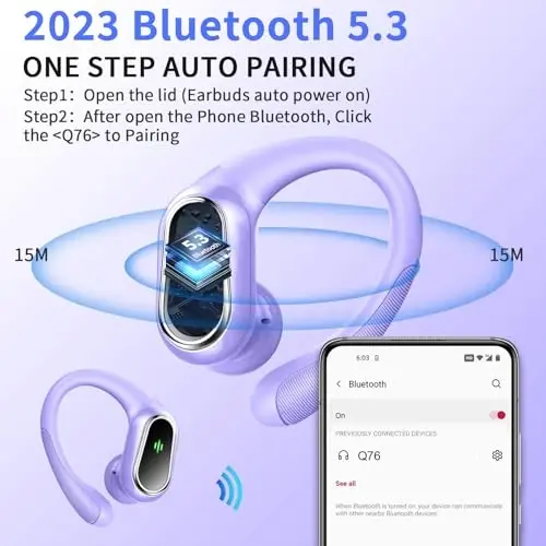 Wireless Earbuds, 2026 Bluetooth 5.4 Headphones Sport, 50Hrs HiFi Stereo Deep Bass Over-Ear buds with ENC Noise Cancelling Mic, IP7 Waterproof & LED Display Earphones with Earhooks for Workout/Running - ROLOSAR (1)