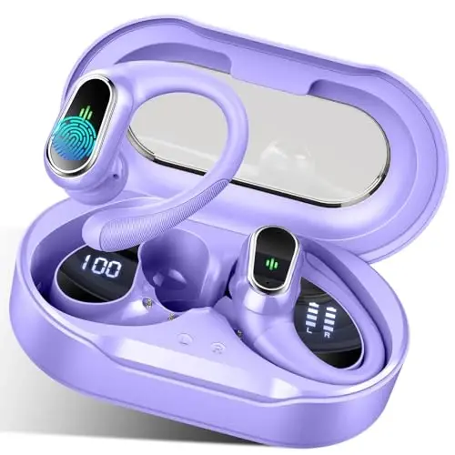 Wireless Earbuds, 2026 Bluetooth 5.4 Headphones Sport, 50Hrs HiFi Stereo Deep Bass Over-Ear buds with ENC Noise Cancelling Mic, IP7 Waterproof & LED Display Earphones with Earhooks for Workout/Running - 1