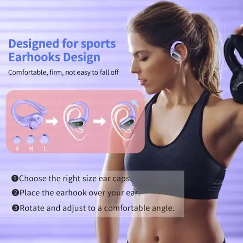 Wireless Earbuds, 2026 Bluetooth 5.4 Headphones Sport, 50Hrs HiFi Stereo Deep Bass Over-Ear buds with ENC Noise Cancelling Mic, IP7 Waterproof & LED Display Earphones with Earhooks for Workout/Running - 4