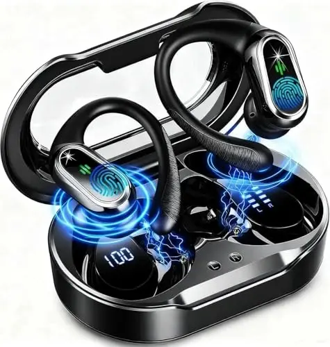Wireless Earbuds, 2026 Bluetooth 5.4 Headphones Sport, 60Hrs HiFi Stereo Deep Bass Over-Ear buds with ENC Noise Cancelling Mic, IP7 Waterproof & LED Display Earphones with Earhooks for Workout/Running - 1