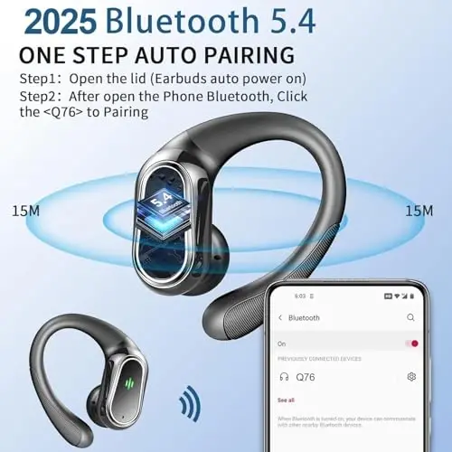 Wireless Earbuds, 2026 Bluetooth 5.4 Headphones Sport, 60Hrs HiFi Stereo Deep Bass Over-Ear buds with ENC Noise Cancelling Mic, IP7 Waterproof & LED Display Earphones with Earhooks for Workout/Running - Rolosar (1)