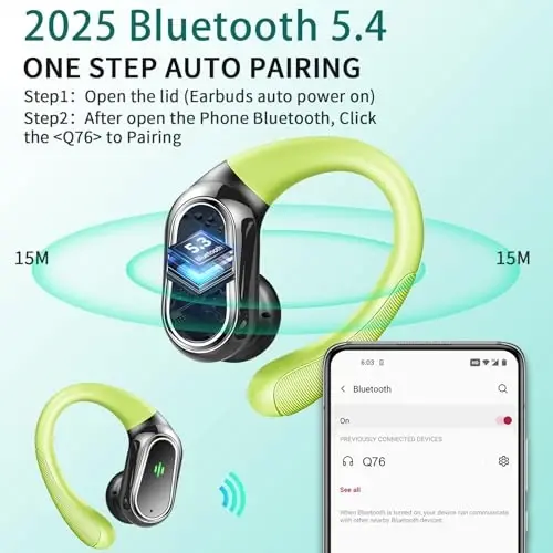 Wireless Earbuds, 2026 Bluetooth 5.4 Headphones Sport, Bluetooth Earbuds with ENC Noise Canceling Mic, 60H Stereo Wireless Headphones IP7 Waterproof with Earhooks, Dual LED Display for Workout/Running - ROLOSAR (1)