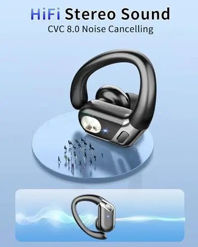 Wireless Earbuds, 2026 Bluetooth 5.4 Headphones Sport, Bluetooth Earbuds with ENC Noise Canceling Mic, 65H Stereo Wireless Headphones IP7 Waterproof with Earhooks, Dual LED Display for Workout/Running - 4