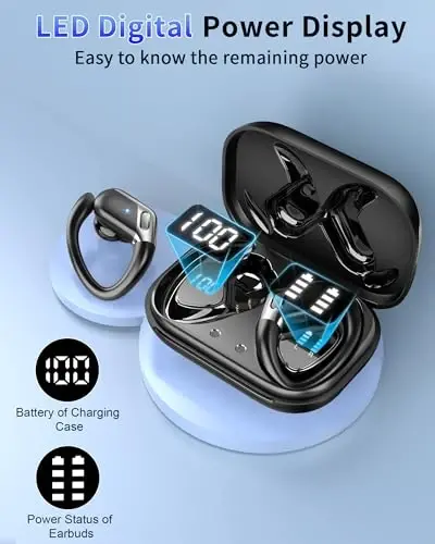 Wireless Earbuds, 2026 Bluetooth 5.4 Headphones Sport, Bluetooth Earbuds with ENC Noise Canceling Mic, 65H Stereo Wireless Headphones IP7 Waterproof with Earhooks, Dual LED Display for Workout/Running - 5