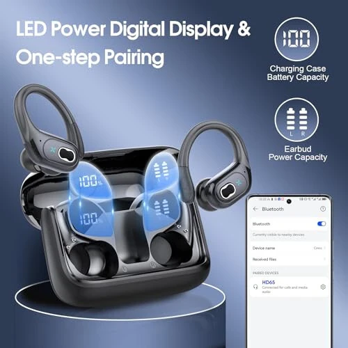 Wireless Earbuds 75hrs Bluetooth 5.3 Headphone Sport, 2024 Bluetooth Earbuds Stereo Deep Bass Over Ear Bud with Earhooks, ENC Noise Cancelling Mic, IPX7 Waterproof Earphone for Workout/Running - 4