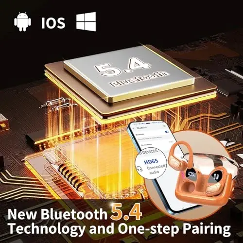 Wireless Earbuds 75hrs Bluetooth 5.4 Headphone Sport, 2026 Bluetooth Earbuds HIFI Stereo Over Ear Bud with Earhooks, ENC Noise Cancelling Mic, IPX7 Waterproof Earphone for Gym/Workout, Cosmic Orange - 4