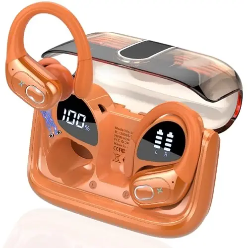 Wireless Earbuds 75hrs Bluetooth 5.4 Headphone Sport, 2026 Bluetooth Earbuds HIFI Stereo Over Ear Bud with Earhooks, ENC Noise Cancelling Mic, IPX7 Waterproof Earphone for Gym/Workout, Cosmic Orange - 6