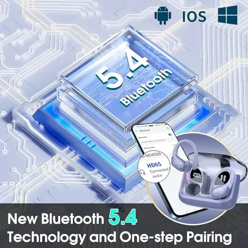 Wireless Earbuds 75hrs Bluetooth 5.4 Headphone Sport, 2026 Bluetooth Earbuds Hifi Stereo Over Ear Bud with Earhooks, ENC Noise Cancelling Mic, IPX7 Waterproof Earphone for Gym/Workout, Purple Blue - 4