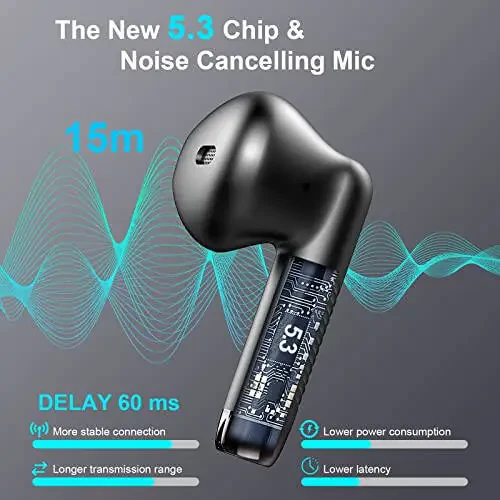 Wireless Earbuds, Bluetooth 5.3 Earbuds Stereo Bass, Bluetooth Headphones in Ear Noise Cancelling Mic, Earphones IP7 Waterproof Sports, 32H Playtime USB C Mini Charging Case Ear Buds for Android iOS - 2