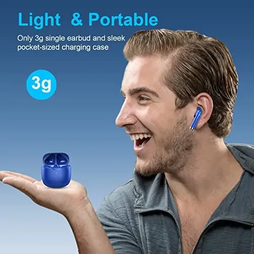 Wireless Earbuds, Bluetooth 5.3 Earbuds Stereo Bass, Bluetooth Headphones in Ear Noise Cancelling Mic, IP7 Waterproof Sports Earphones, 32H Playtime USB C Charging Case Ear Buds Blue for Android iOS - 3