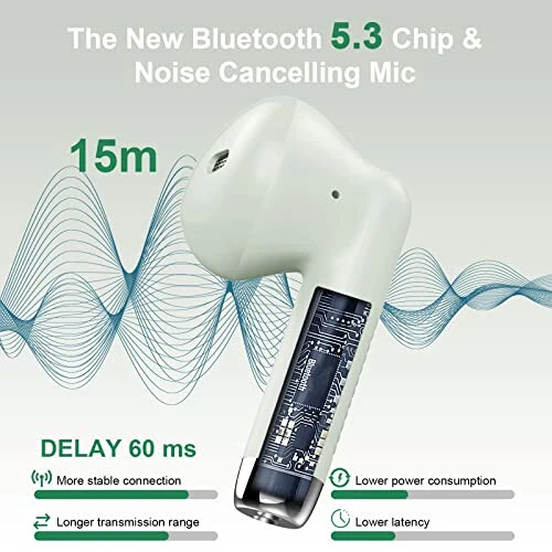 Wireless Earbuds, Bluetooth 5.3 Earbuds Stereo Bass, Bluetooth Headphones in Ear Noise Cancelling Mic, IP7 Waterproof Sports Earphones, 32H Playtime USB C Charging Case Ear Buds Green for Android iOS - Jxrev (1)