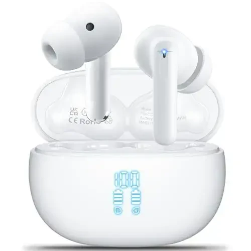 Wireless Earbuds, Bluetooth 5.3 Headphones HiFi Stereo & 4 ENC Mic, 42H Playtime Ear Buds with Charging Case LED Display, Bluetooth Earphones IPX7 Waterproof for iOS Android Earpods Sports Workout - 1