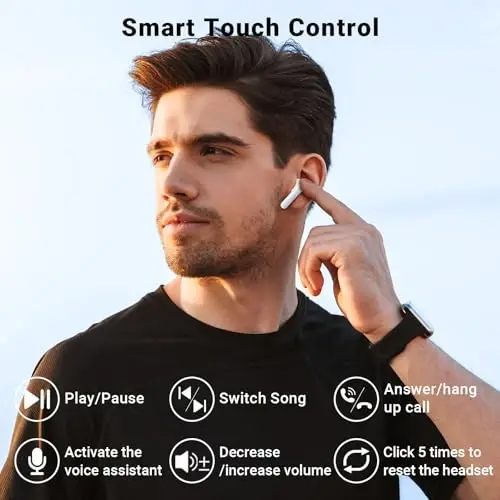 Wireless Earbuds, Bluetooth 5.3 Headphones HiFi Stereo & 4 ENC Mic, 42H Playtime Ear Buds with Charging Case LED Display, Bluetooth Earphones IPX7 Waterproof for iOS Android Earpods Sports Workout - 5