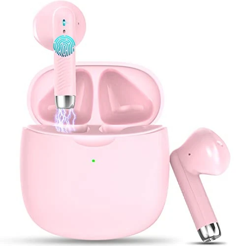 Wireless Earbuds, Bluetooth 5.3 Headphones in Ear with Noise Cancelling Mic, Bluetooth Earbuds Stereo Bass, IP7 Waterproof Sports Earphones, 32H Playtime USB C Charging Ear Buds Pink for Android iOS 