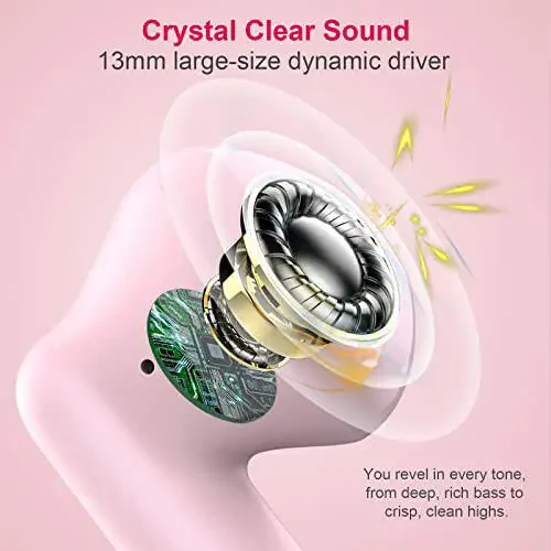 Wireless Earbuds, Bluetooth 5.3 Headphones in Ear with Noise Cancelling Mic, Bluetooth Earbuds Stereo Bass, IP7 Waterproof Sports Earphones, 32H Playtime USB C Charging Ear Buds Pink for Android iOS - 8