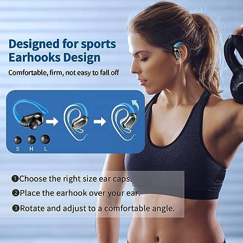 Wireless Earbuds, Bluetooth 5.3 Headphones Sport, Bluetooth Earbuds with ENC Noise Canceling Mic, 50H Stereo Wireless Headphones IP7 Waterproof with Earhooks, Dual LED Display for Running, Light Blue - 4